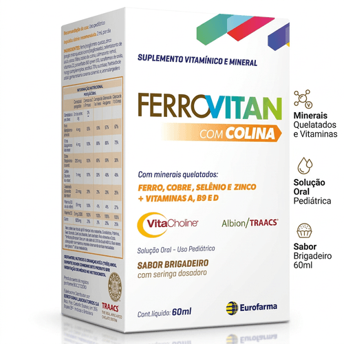 Suplemento Vitamínico Infantil Eurofarma Ferrovitan Brigadeiro 60ml