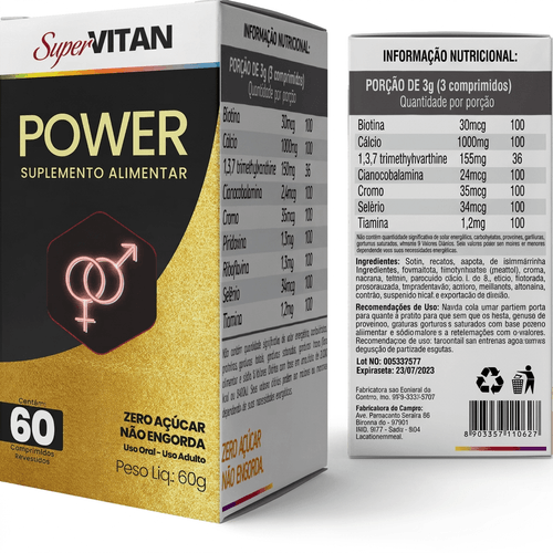 Multivitamínico Supervitan Power Cálcio 1000mg 60 Comprimidos