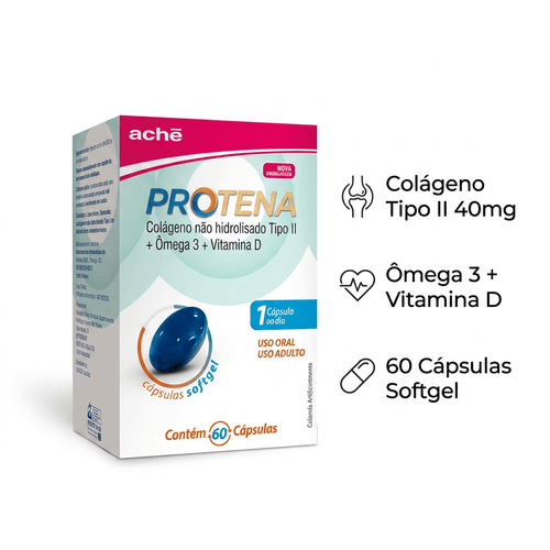 Colágeno Tipo II Protena Ache Ômega 3 e Vitamina D 60 Cápsulas