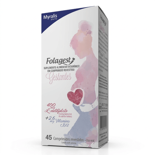 Multivitamínico Myralis Folagest Gestantes L-Metilfolato e Vitamina B12 45 Comprimidos