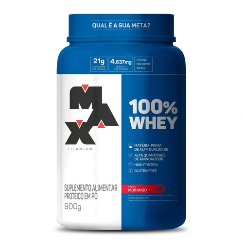 Whey Protein Max Titanium 100% Whey Morango 900g