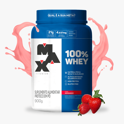 Whey Protein Max Titanium 100% Whey Morango 900g