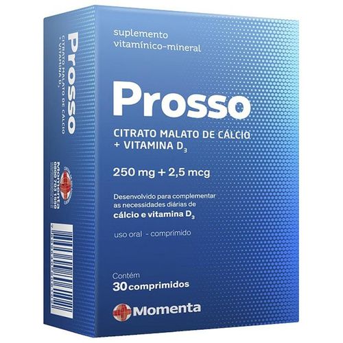 Cálcio Citrato Malato e Vitamina D3 Momenta Prosso 250mg 30 Comprimidos