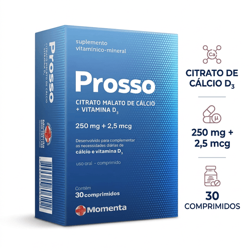 Cálcio Citrato Malato e Vitamina D3 Momenta Prosso 250mg 30 Comprimidos