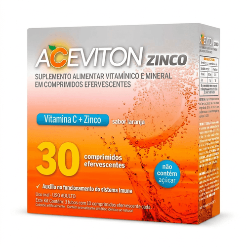 Vitamina C e Zinco Aceviton Laranja Cimed 30 Comprimidos Efervescentes