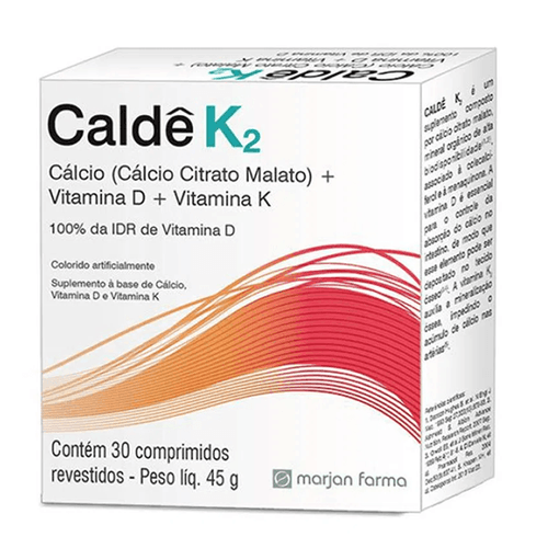 Suplemento Vitamínico Marjan Caldê K2 Cálcio Vitamina D e K2 30 Comprimidos