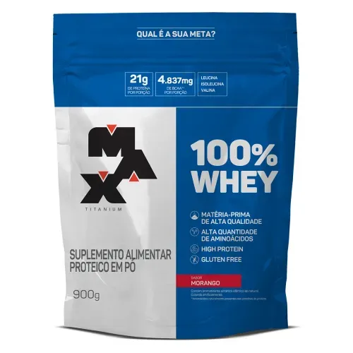 Whey Protein Max Titanium 100% Whey Morango 900g
