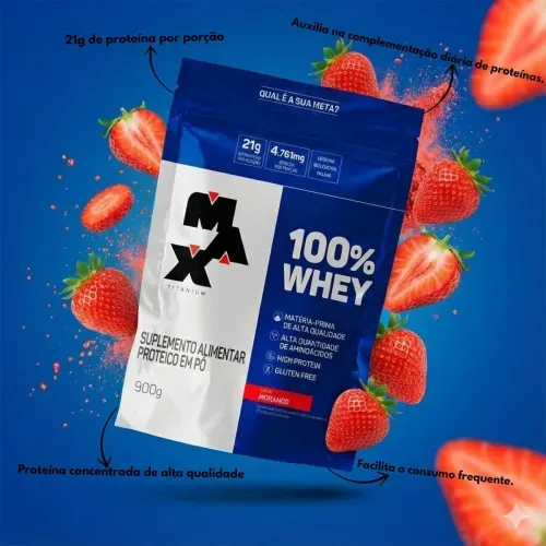 Whey Protein Max Titanium 100% Whey Morango 900g