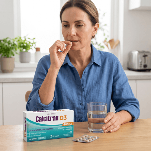 Suplemento Mineral Calcitran D3 Cálcio e Vitamina D3 400UI Divcom  60 Comprimidos