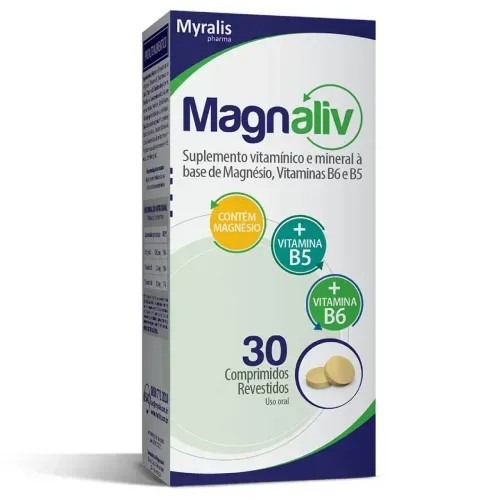 Suplemento de Magnésio Vitamina B5 e B6 Myralis Magnaliv 30 Comprimidos