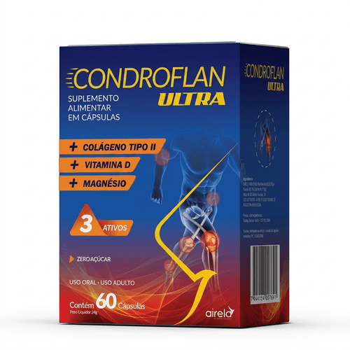 Colágeno Airela Condroflan Ultrac Tipo II Vitamina D e Magnésio 60 Cápsulas