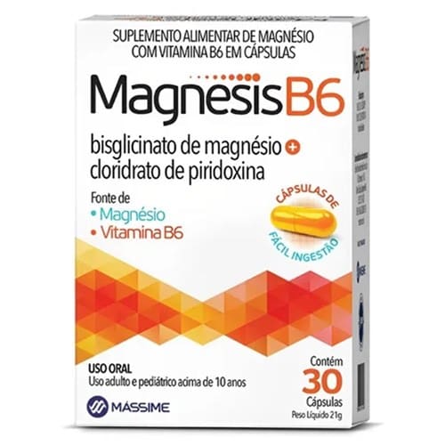 Suplemento de Magnésio e Vitamina B6 Mássime Magnesis B6 30 Cápsulas