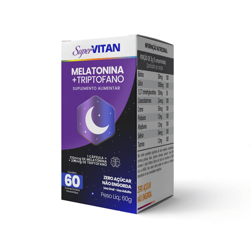 Melatonina Supervitan 210mcg + Triptofano 200mg 60 Cápsulas