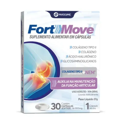 Suplemento Alimentar Mássime Fort-Move Colágeno NEM e Tipo II 900mg 30 Comprimidos