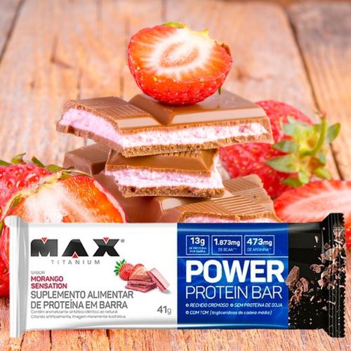Barra de Proteína Max Titanium Power Protein Morango Sensation 90g
