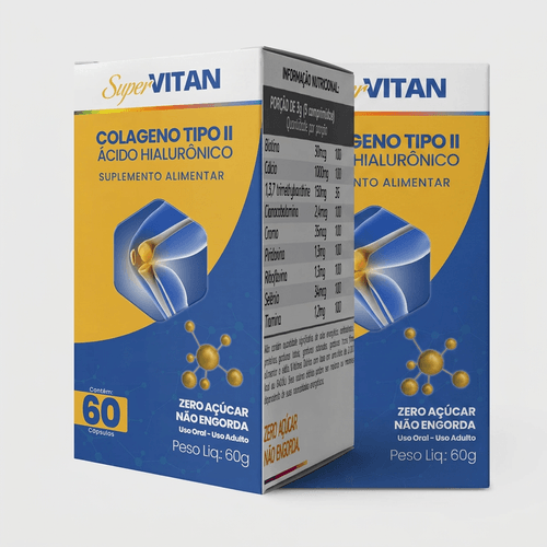 Colágeno Tipo II Supervitan Ácido Hialurônico 60 Cápsulas