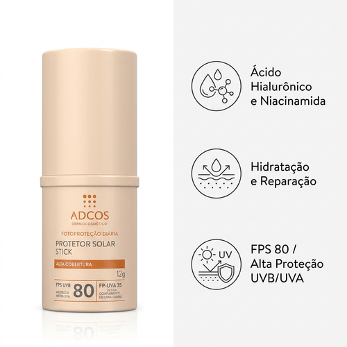 Protetor Solar Adcos Stick Alta Cobertura Beige FPS80 - 12g
