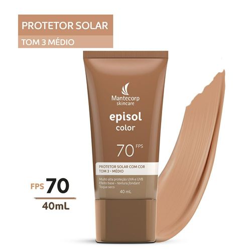 Protetor Solar Facial Mantecorp Episol Color Tom 3 Médio FPS 70 40ml