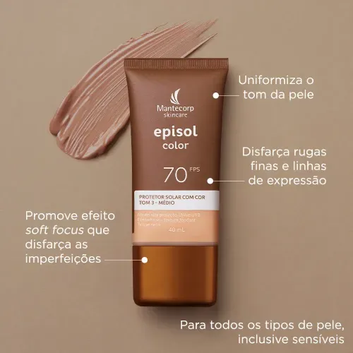 Protetor Solar Facial Mantecorp Episol Color Tom 3 Médio FPS 70 40ml