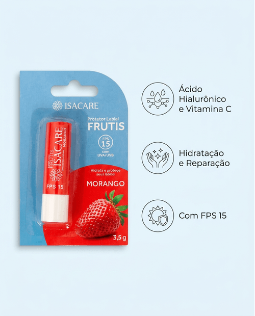 Protetor Labial Isacare Morango com FPS 15 3,5g