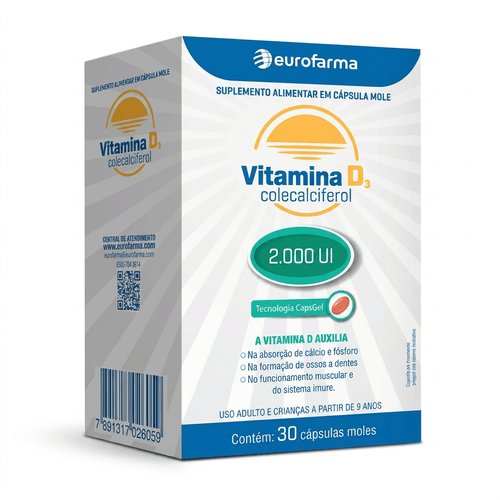 Vitamina D3 Eurofarma 15.000UI 4 Cápsulas