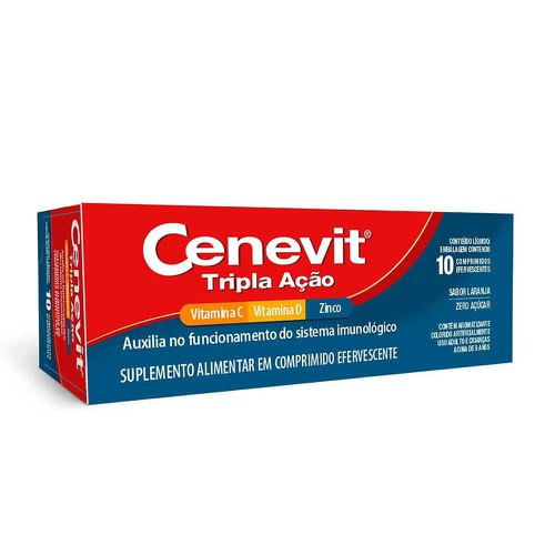Vitamina C D e Zinco Cenevit Tripla Ação 10 Comprimidos Efervescentes