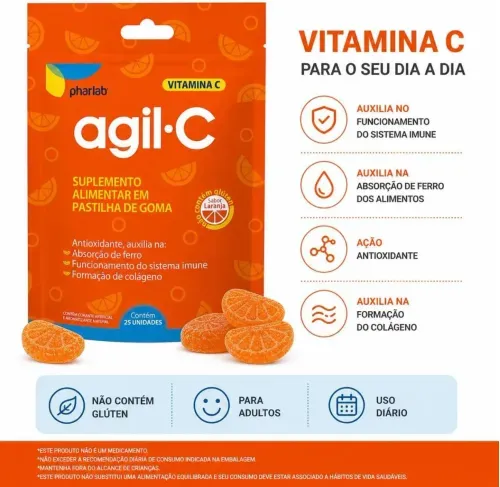Vitamina C Pharlab Agil-C Laranja 45mg 25 Gomas