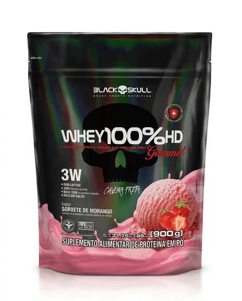 Whey 100% Black Skull Refil Morango Gourmet - 900g