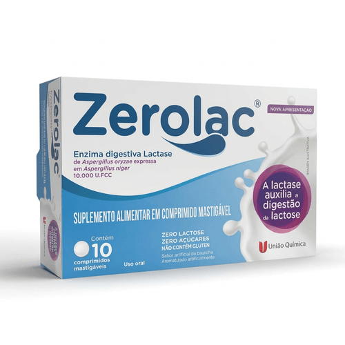 Lactase União Química Zerolac 10.000 FCC 10 Comprimidos Mastigáveis