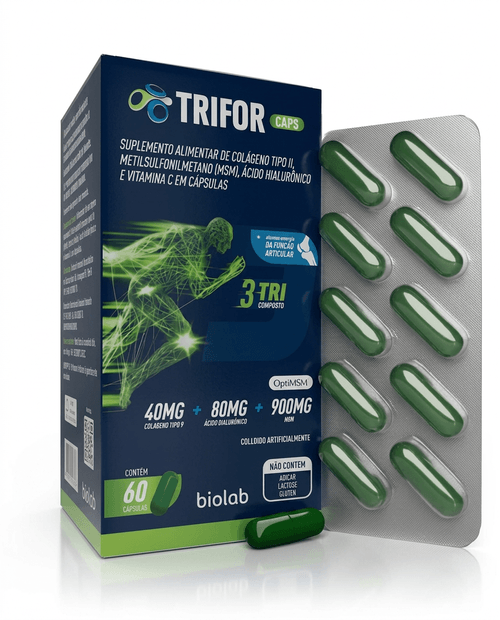 Colágeno Tipo II Ácido Hialurônico e MSM Biolab Trifor Caps 60 Cápsulas