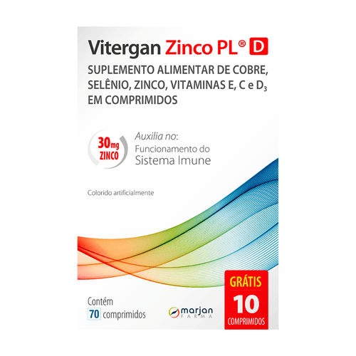 Multivitamínico Marjan Vitergan Zinco PL D 70 Comprimidos