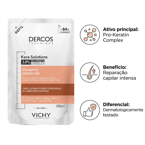 Shampoo Vichy Dercos Kera-Solutions com Queratina Refil 200ml