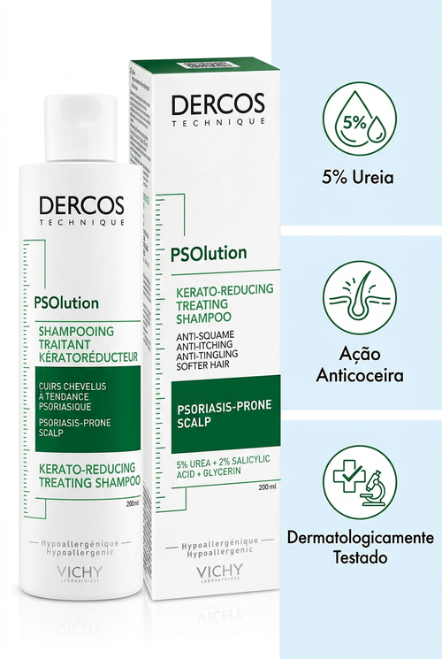 Shampoo Vichy Dercos PSolution com Ureia e Ácido Salicílico 200g