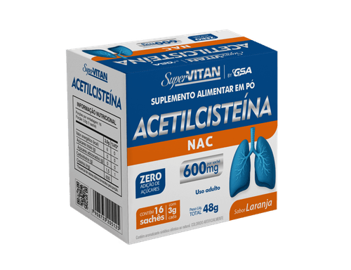 Acetilcisteína Health Labs Supervitan Laranja 600mg 16 Sachês
