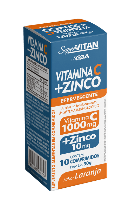 Vitamina C e Zinco Health Labs 1000mg + 10mg Laranja 10 Comprimidos Efervescentes