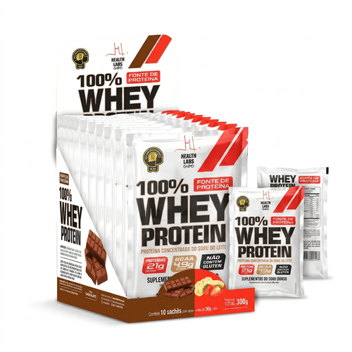 Whey Protein Health Labs 100% Chocolate Morango e Banana Sachê 30g
