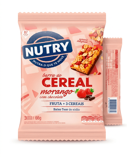 Barra de Cereal Nutry Morango com Chocolate 3 Unidades 66g