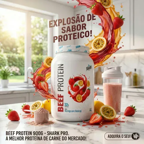 Whey Protein Beef Shark Morango com Maracujá 900g