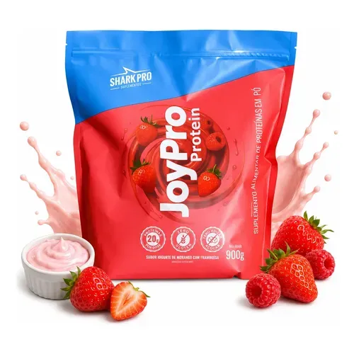 Whey Protein Joypro Shark Pouch Iogurte de Morango com Framboesa 900g