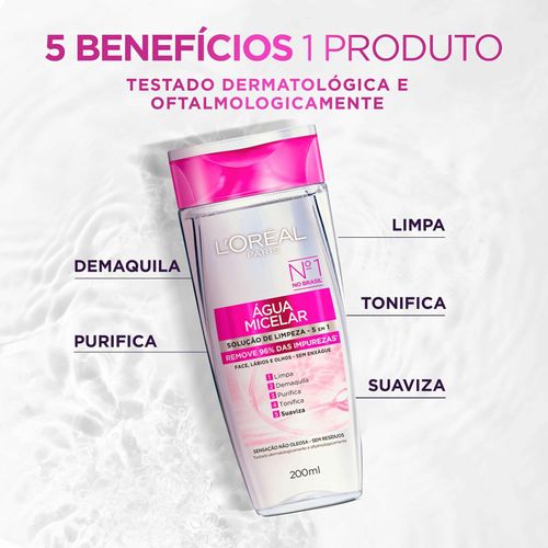 Água Micelar L'Oréal Paris Limpeza Facial com Ação 5 em 1 200ml