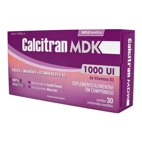 Suplemento Vitamínico Calcitran MDK Cálcio Magnésio D3 K2 30 Comprimidos