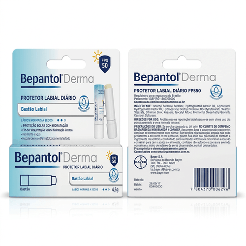 Protetor Labial Bepantol Derma com FPS 50 e Vitamina E 4,5g