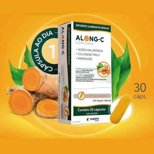 Suplemento Alimentar Supera Along-C Cúrcuma Ácido Hialurônico Colágeno II 30 Cápsulas