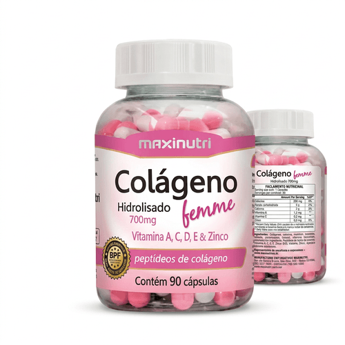 Colágeno Hidrolisado Maxinutri Femme Vitaminas A C D E 90 Cápsulas