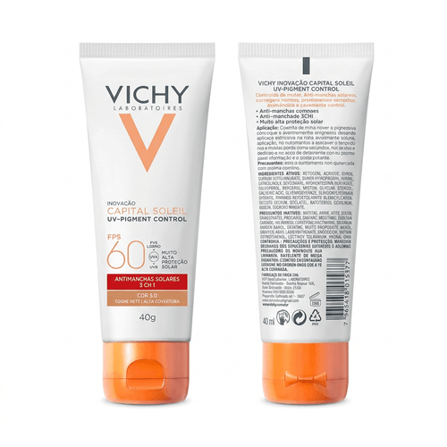 Protetor Solar Facial em Creme Vichy Capital Soleil UV Pigment Control Com Cor 3.0 FPS 60 40ml