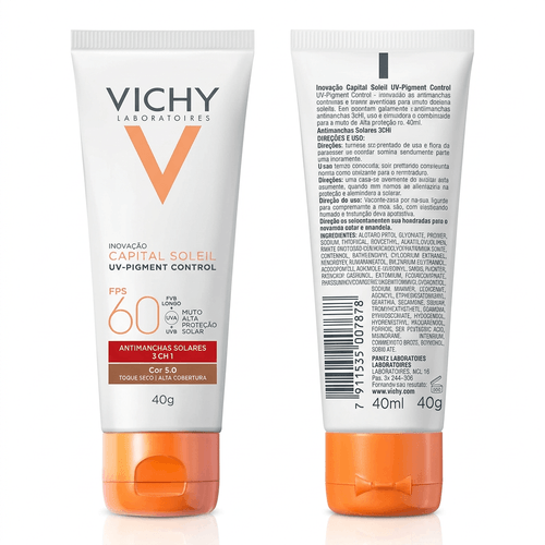 Protetor Solar Facial em Creme Vichy Capital Soleil UV Pigment Control FPS 60 Com Cor 5.0 40ml