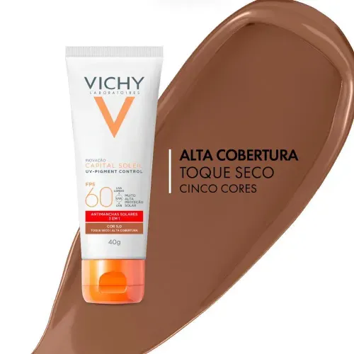 Protetor Solar Facial em Creme Vichy Capital Soleil UV Pigment Control FPS 60 Com Cor 5.0 40ml