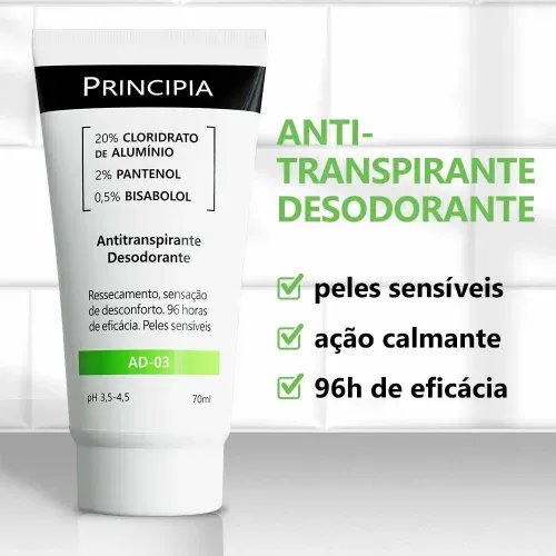 Desodorante Antitranspirante em Creme Principia AD-03 com Pantenol 70ml