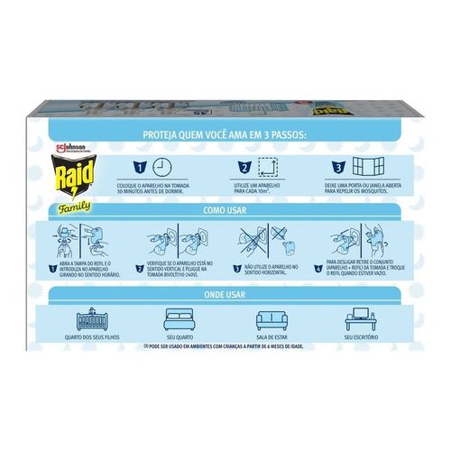 Refil Repelente Elétrico Raid Family com 3 Unidades 98,7ml