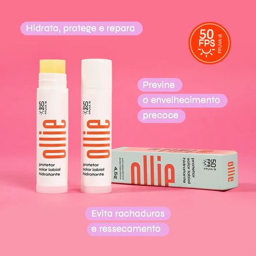 Hidratante Labial em Creme Ollie com Ácido Hialurônico e FPS 50 4.5g